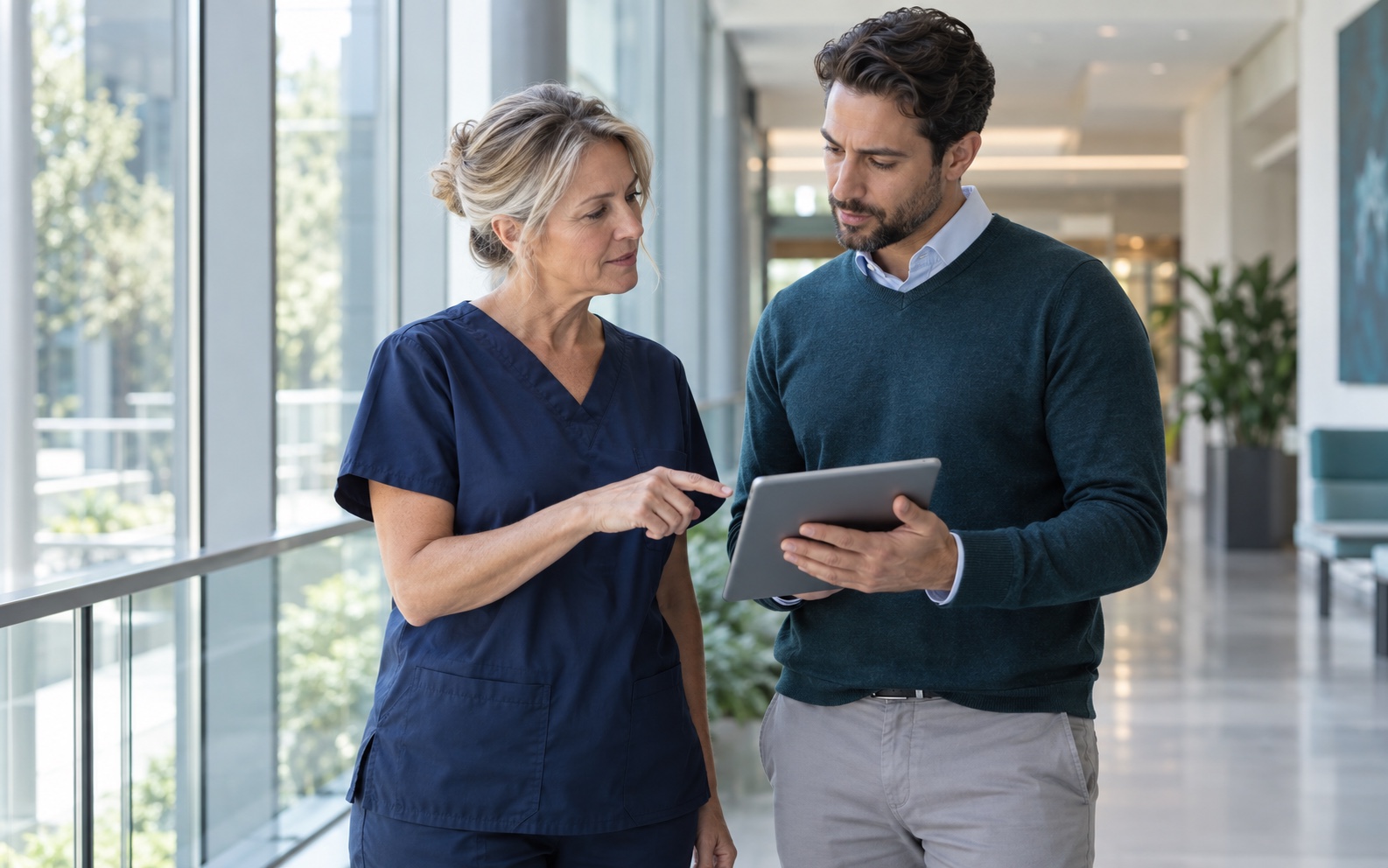 Illustrative healthcare operations leaders collaborating; not a Northbeam client photograph.